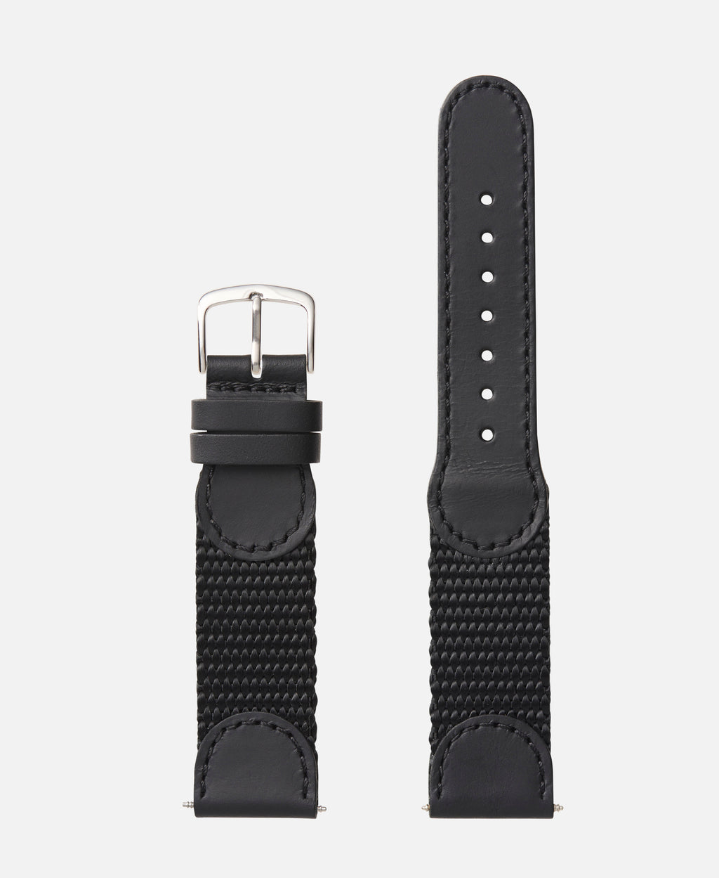 Black White Swiss Army Style Leather Traditional Watch Band